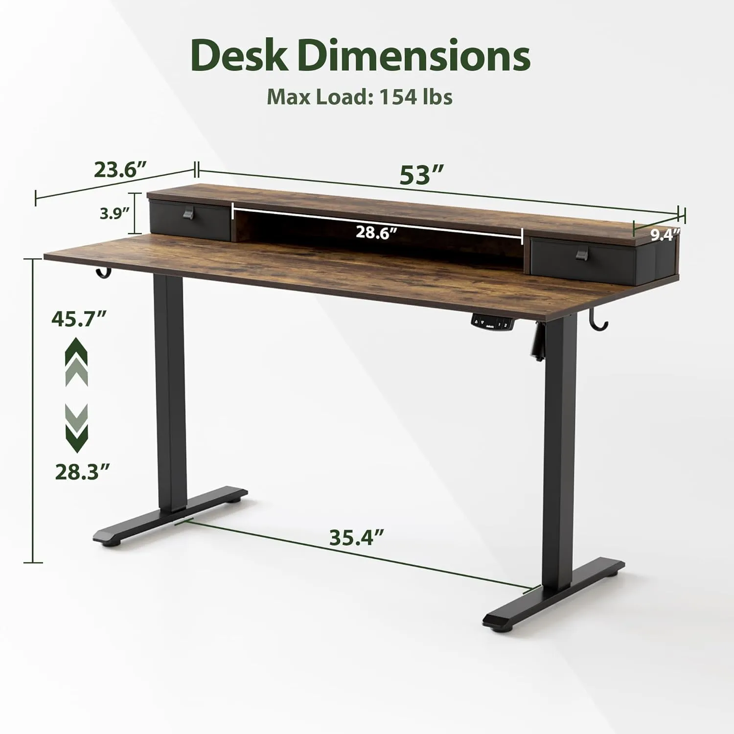 Agilestic 53 x 24 Inches Height Adjustable Electric Standing Desk with 2 Drawers, Stand Up Electric Desk Adjustable Height, Sit Stand Computer Gaming Table with Splice Board, Rustic Brown