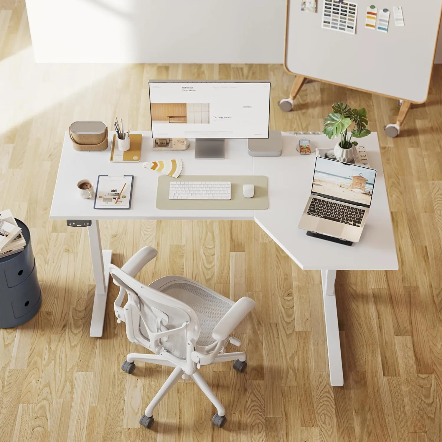 Agilestic L-Shaped Standing Desk, 55 Inch Height Adjustable, Sit & Stand for Home Office, Ergonomic Computer Table with Splice Board, White