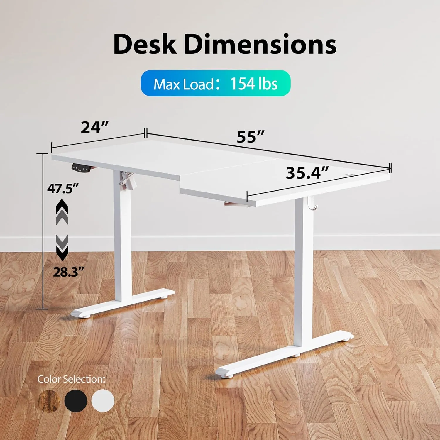 Agilestic L-Shaped Standing Desk, 55 Inch Height Adjustable, Sit & Stand for Home Office, Ergonomic Computer Table with Splice Board, White
