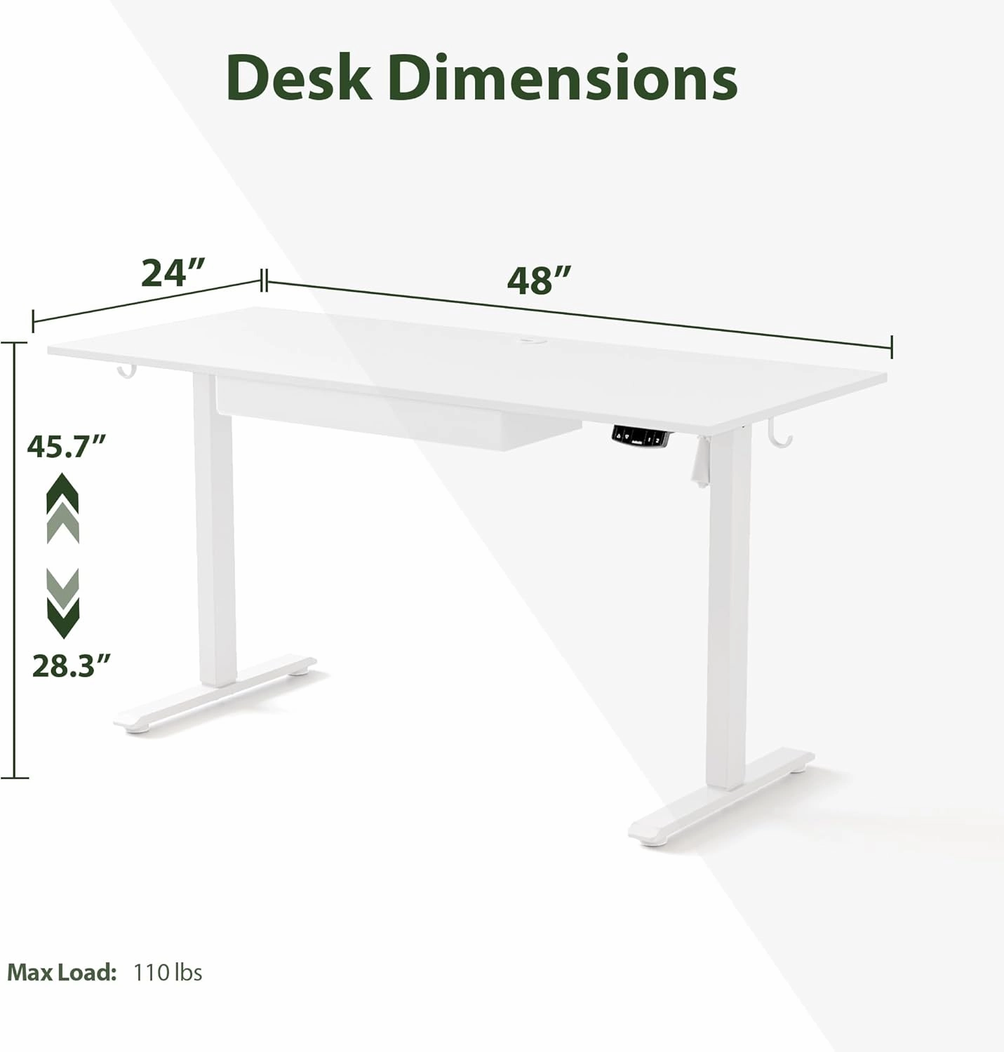 Agilestic Adjustable Height Electric Standing Desk with Storage Wooden Drawer, 48 x 24 Inches Stand Up Home Office Computer Gaming Table with Splice Board for Work Office Home, White
