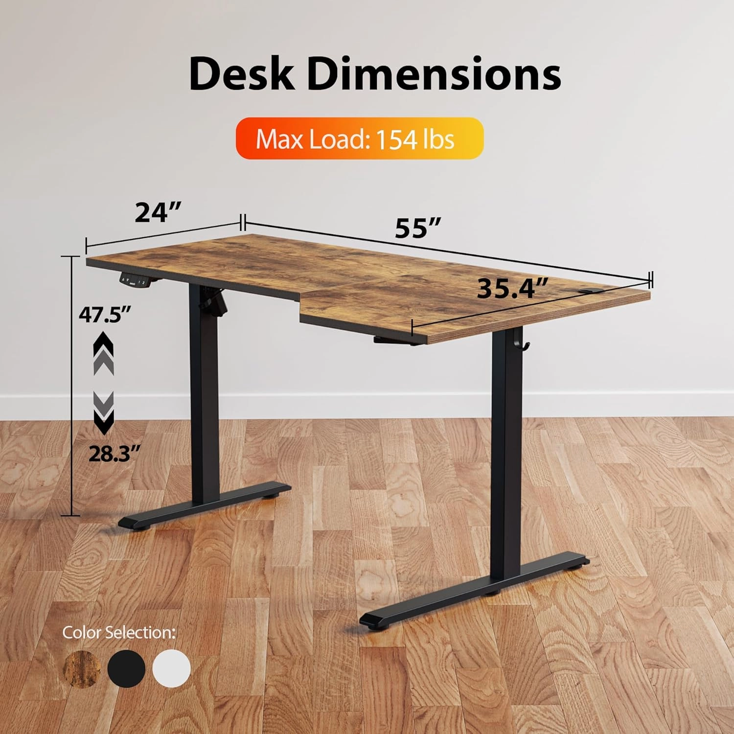 Agilestic Electric L-Shaped Standing Desk, 55 Inches Height Adjustable, Sit and Stand Up for Work Office Home, Ergonomic Rising Computer Table With Splice Board, Rustic Brown