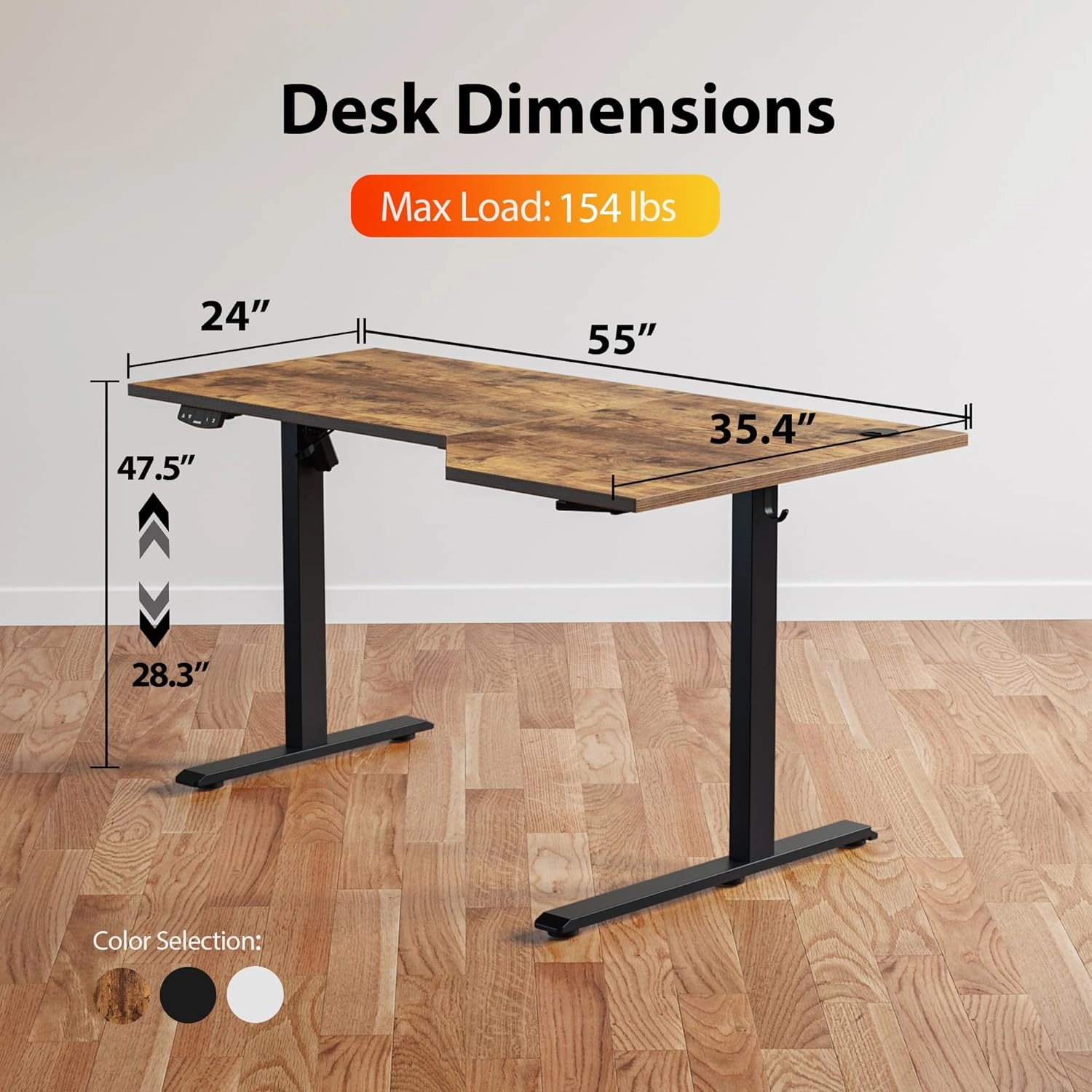 Agilestic Electric L-Shaped Standing Desk, 55 Inches Height Adjustable, Sit and Stand Up for Work Office Home, Ergonomic Rising Computer Table With Splice Board, Rustic Brown