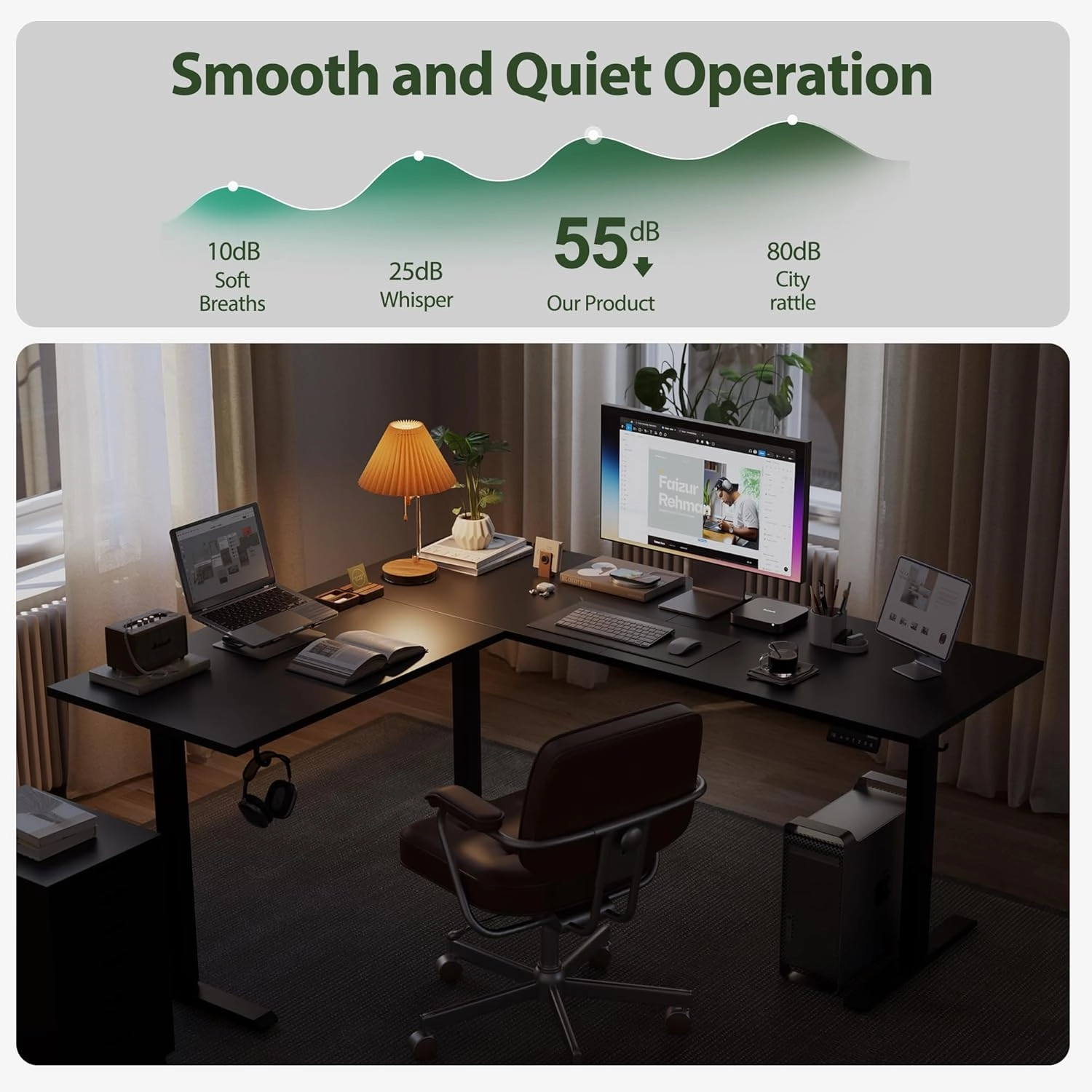 Agilestic L Shaped Standing Desk Adjustable Height, Electric Corner Standing Desk, 63 x 55 inch Sit Stand Computer Table with Splice Board, Gaming Table, Black