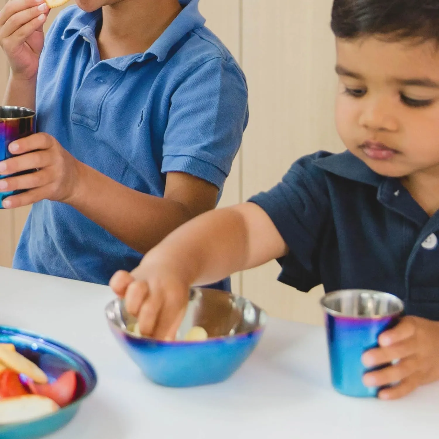 Ahimsa Stainless Steel Bowls for Kids - Pediatrician Designed, 12oz Toddler Bowl, Non Toxic Stainless Steel Snack Bowls Set, Non Plastic Kids Bowl, Dishwasher Safe (Set of 4 Blue)