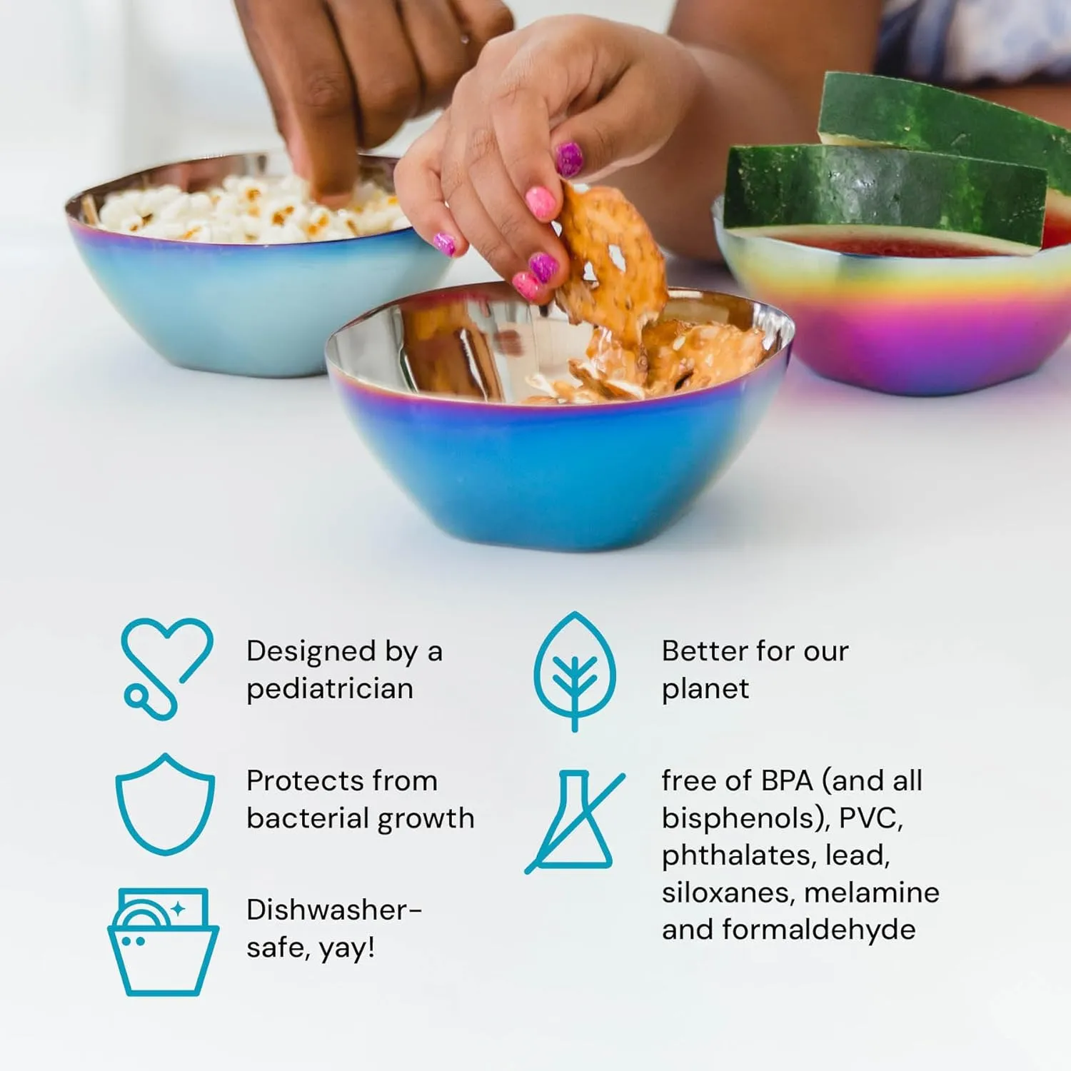 Ahimsa Stainless Steel Bowls for Kids - Pediatrician Designed, 12oz Toddler Bowl, Non Toxic Stainless Steel Snack Bowls Set, Non Plastic Kids Bowl, Dishwasher Safe (Set of 4 Blue)