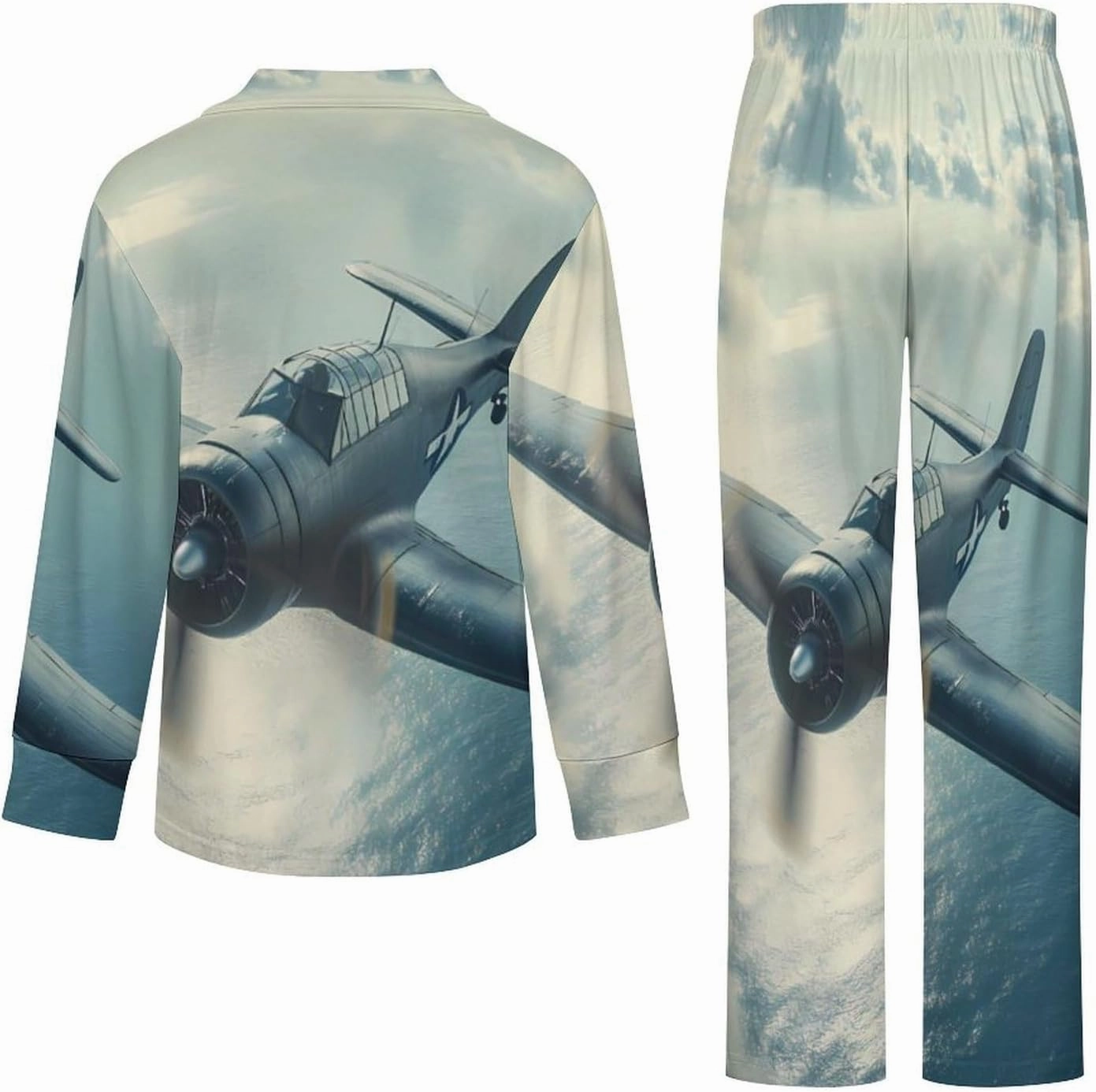 Airplane Aviation Womens Pajama Sets Button Down Sleepwear 2 Piece PJ Sets Loungewear Sets Night Suit with Pocket