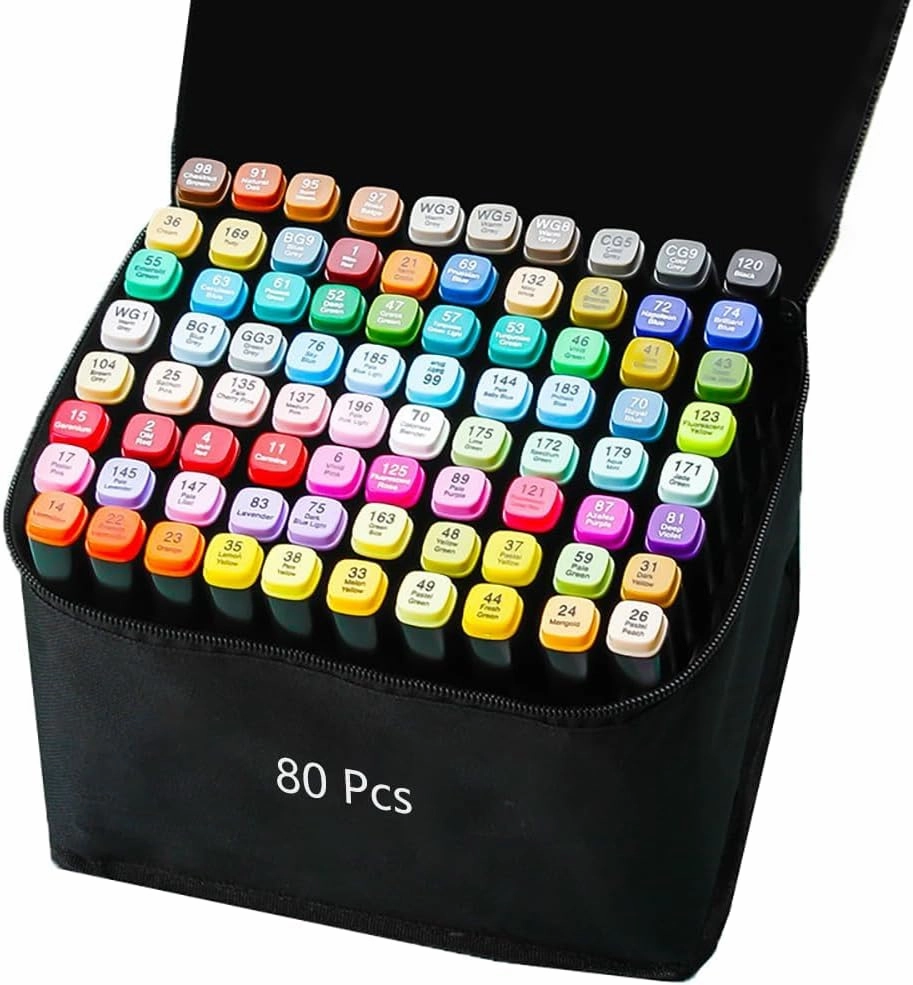 Alcohol Markers, 80 Colors Dual Brush Tip Permanent Art Markers, for Book Painting Card Making, Holiday Gift.