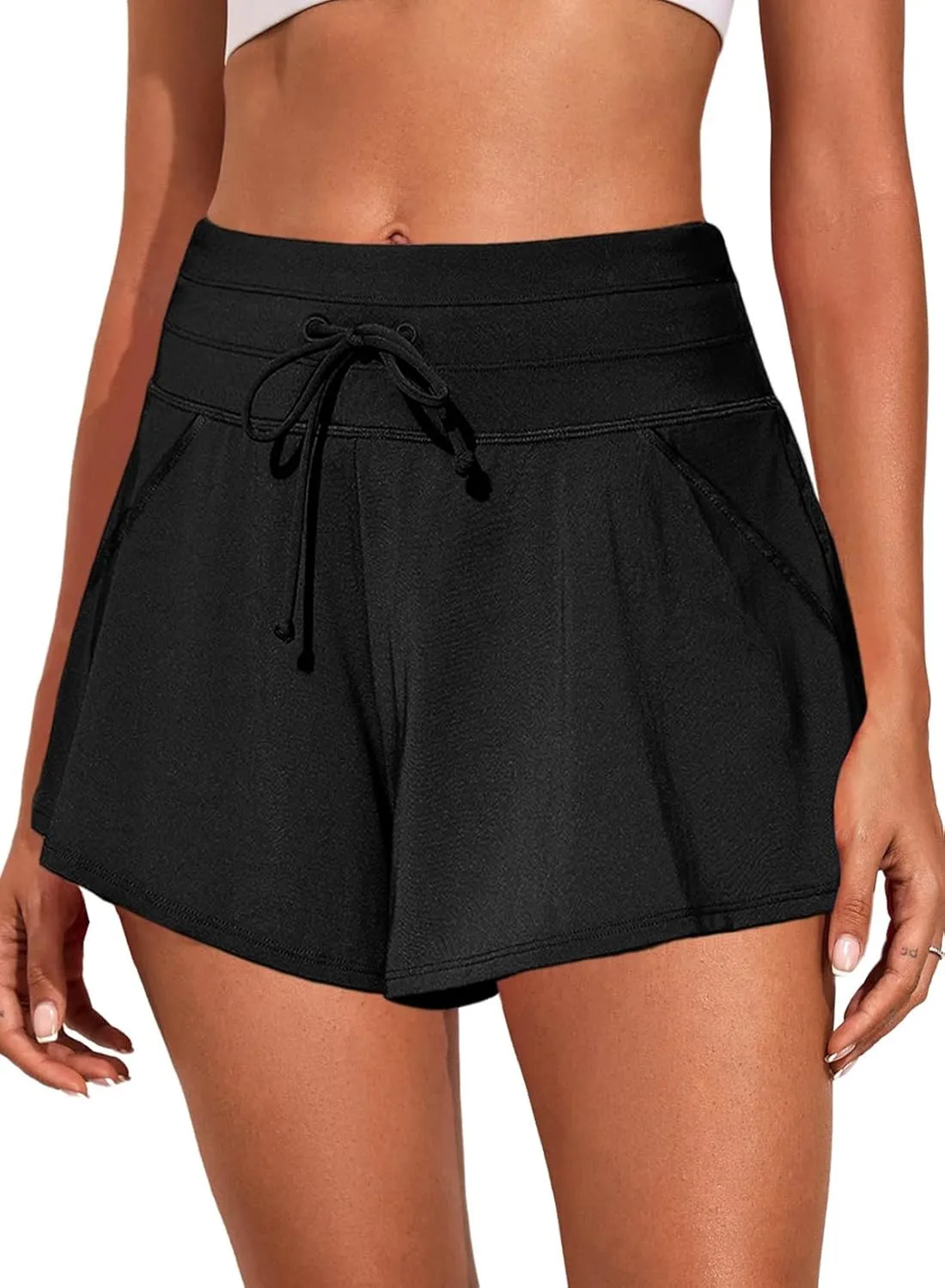 Aleumdr Women's 3" Swim Board Shorts Tummy Control Swim Bottom High Waisted Quick Dry Tankini Bottom with Pockets