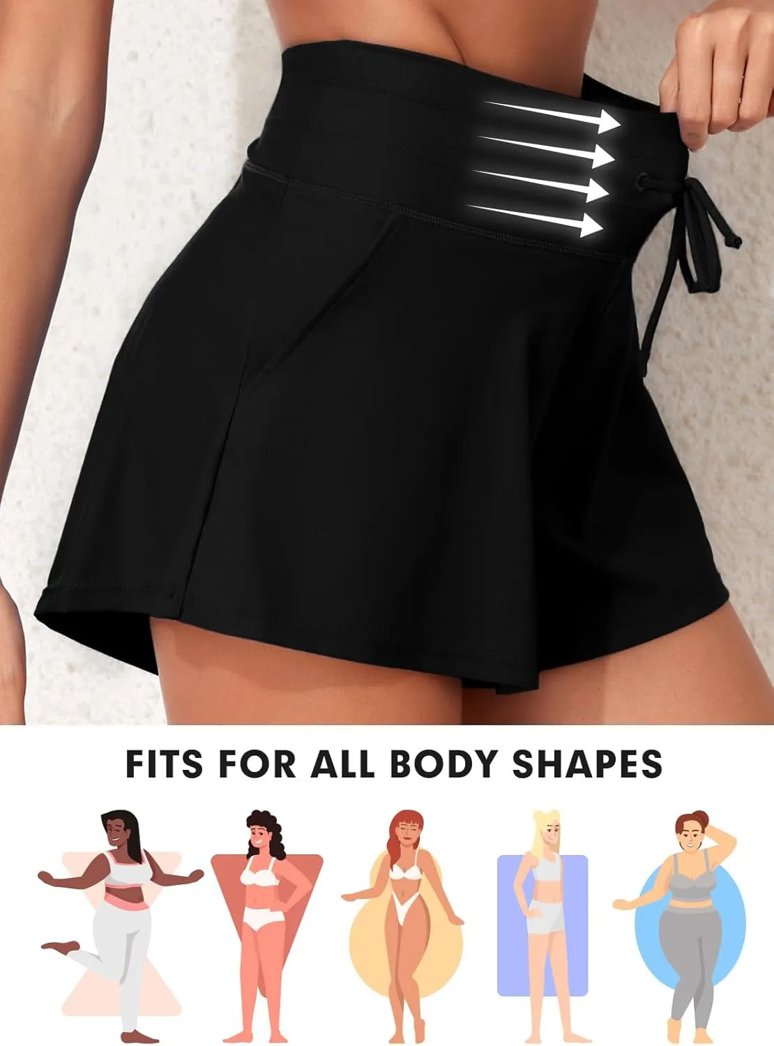Aleumdr Women's 3" Swim Board Shorts Tummy Control Swim Bottom High Waisted Quick Dry Tankini Bottom with Pockets