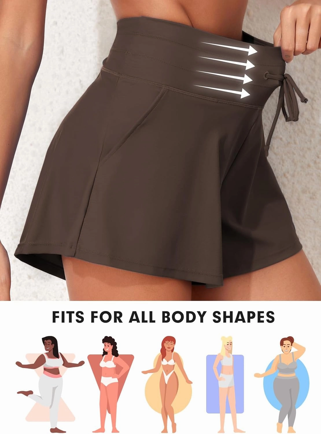 Aleumdr Women's 3" Swim Board Shorts Tummy Control Swim Bottom High Waisted Quick Dry Tankini Bottom with Pockets