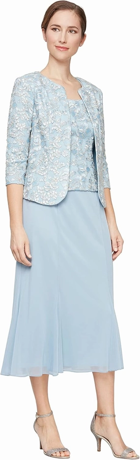 Alex Evenings Women's Plus Size Tea Length Button-Front Jacket Dress
