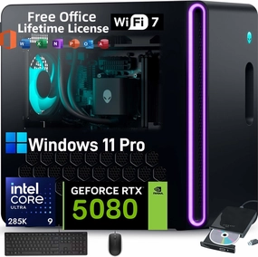 Alienware Aurora R16 Gaming Desktop 2025, Intel 24 Core Ultra 9 285K(AI NPU), RTX 5080 GDDR7(Beat 4090), 64GB DDR5, 2TB SDD, 2TB HDD, Win 11 Pro, with Office License, External DVD Drive, WiFi 7