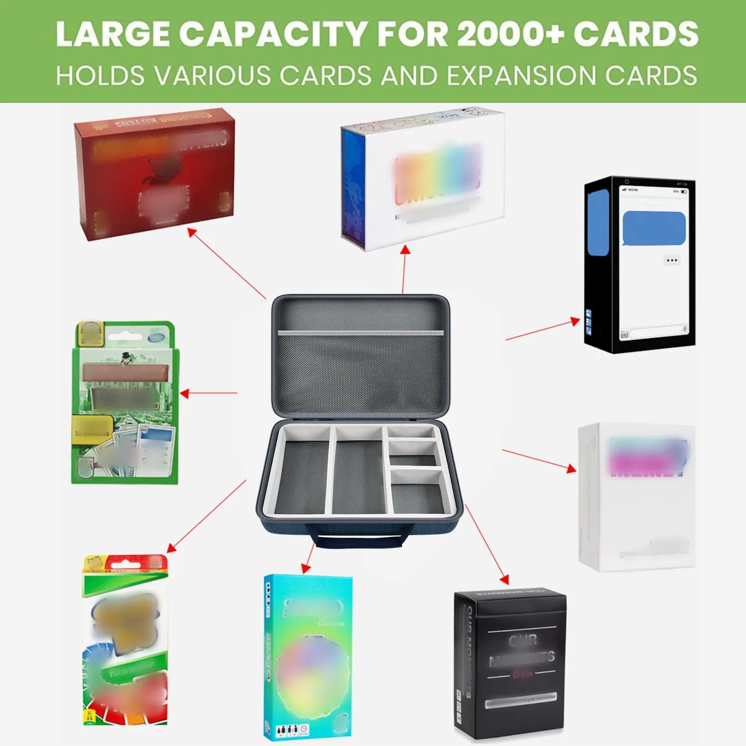 ALKOO Trading Card Case, 2000  Card Deck Box for MTG Commander, for YuGiOh, for Magic The Gathering, for Cards Against Humanity, Football Baseball Sports Collectible Cards Holder (Blue)