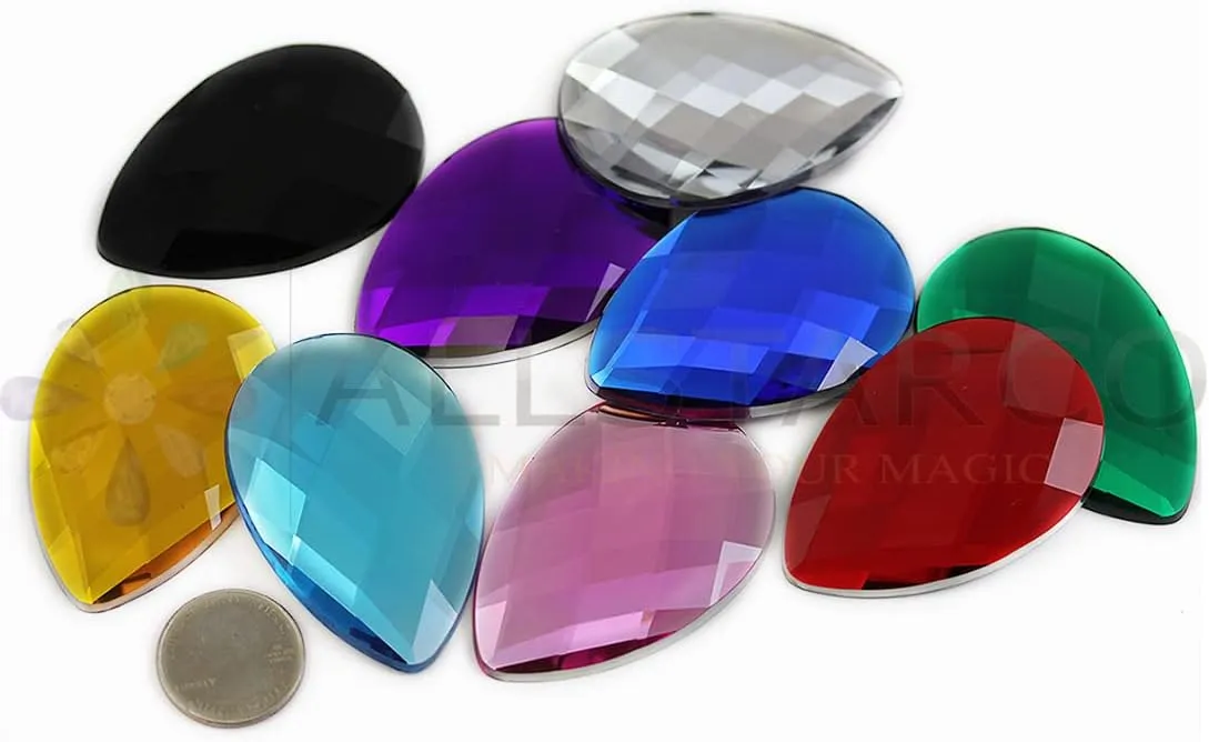 Allstarco 62x42mm Extra Large Flat Back Teardrop Acrylic Rhinestones Plastic Gems for Jewelry Making Costume Jewels Cosplay Card Making Embelishments Decor Crafts - 2 Pieces (Red Ruby H103)