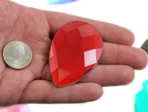 Allstarco 62x42mm Extra Large Flat Back Teardrop Acrylic Rhinestones Plastic Gems for Jewelry Making Costume Jewels Cosplay Card Making Embelishments Decor Crafts - 2 Pieces (Red Ruby H103)