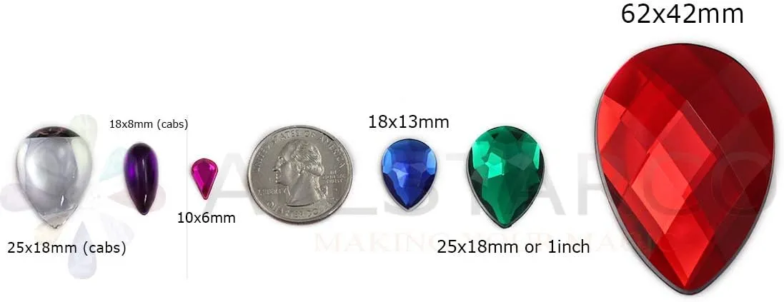 Allstarco 62x42mm Extra Large Flat Back Teardrop Acrylic Rhinestones Plastic Gems for Jewelry Making Costume Jewels Cosplay Card Making Embelishments Decor Crafts - 2 Pieces (Red Ruby H103)
