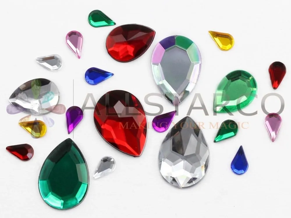 Allstarco 62x42mm Extra Large Flat Back Teardrop Acrylic Rhinestones Plastic Gems for Jewelry Making Costume Jewels Cosplay Card Making Embelishments Decor Crafts - 2 Pieces (Red Ruby H103)