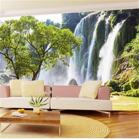 Alpine Waterfall Wall Mural,Green Tree Rock Waterproof Durable Wrinkle Free Creative Space Decor Art Murals for Living Room Tv Sofa Background Wall Sticker Decor,79"Wx55"H