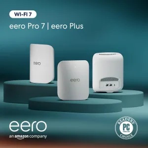 Amazon eero Pro 7 with 1 month free eero Plus (auto-renews) - Supports internet plans up to 5 Gbps, Coverage up to 6,000 sq. ft., Connect 600  devices, 3-pack