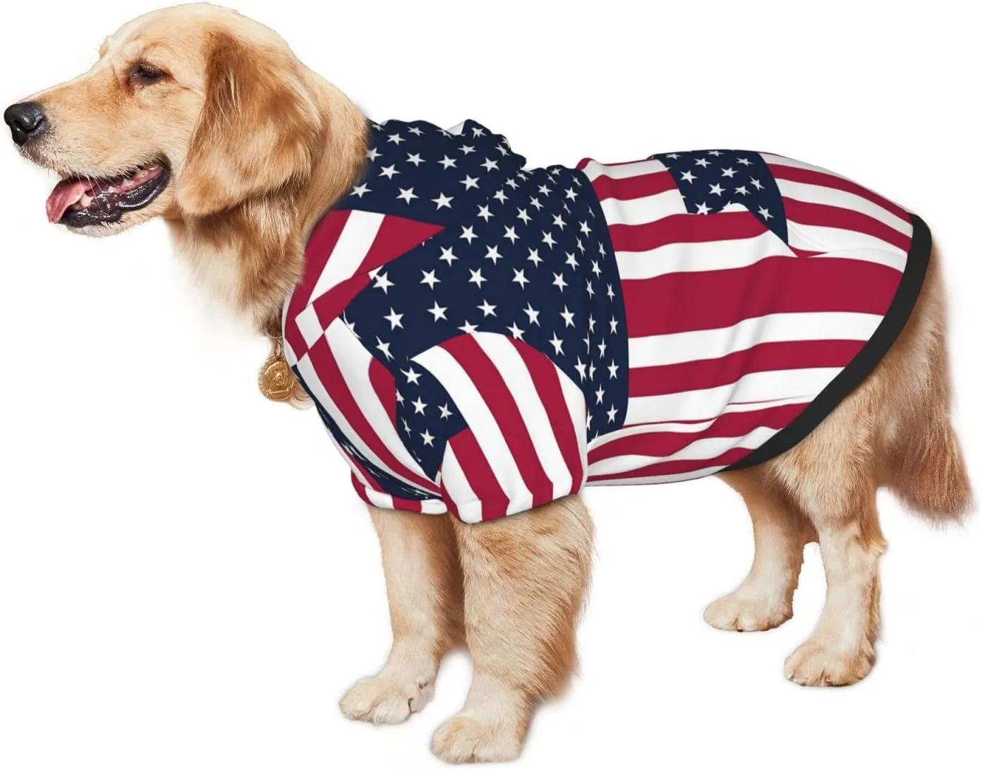 American Flag Dog Hoodie Sweater with Leash Hole and Pocket Cold Weather Clothes for Medium Large Dogs