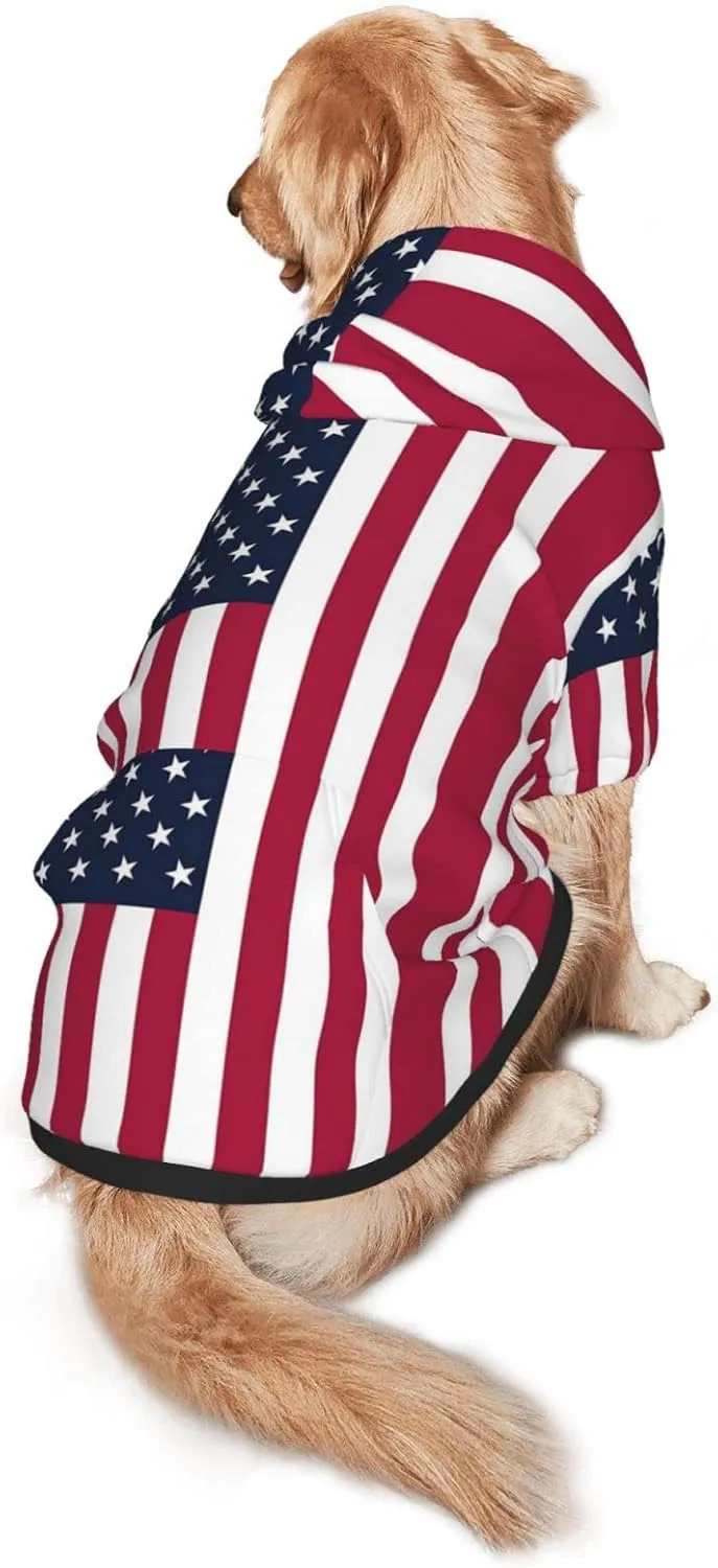 American Flag Dog Hoodie Sweater with Leash Hole and Pocket Cold Weather Clothes for Medium Large Dogs