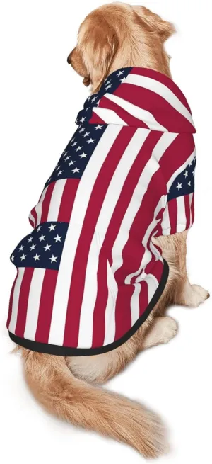 American Flag Dog Hoodie Sweater with Leash Hole and Pocket Cold Weather Clothes for Medium Large Dogs