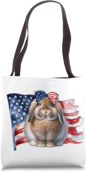 American Fuzzy Lop Bunny Rabbit Patriotic Flag Tote Bag