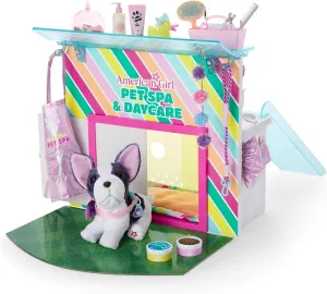 American Girl Truly Me 18-inch Doll Pet Spa & Daycare Set with Bulldog and Pretend Hair Dryer, for Ages 6 