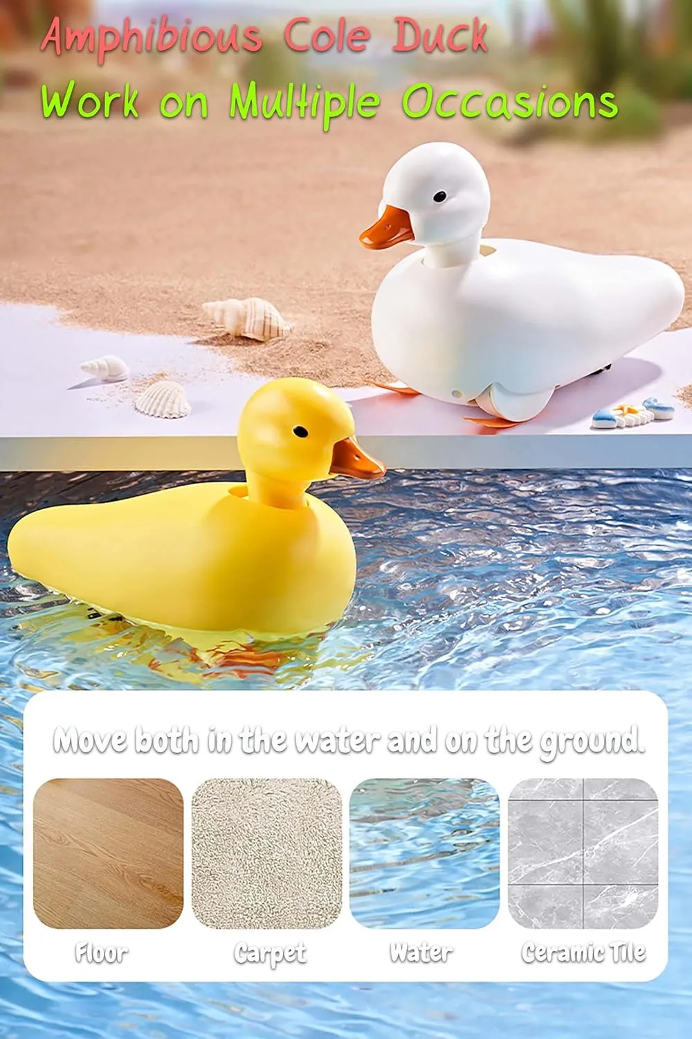 Amphibious Cole Duck Toy, Electric Duck Bath Toy Swimming Duck Water Toy Duckling Car Toy Call Duck Crawling Toy for Babies Electric Pet Duck for Boys and Girls (Yellow)