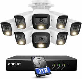 ANNKE 16CH 5MP Lite CCTV System with Audio/Mic, 5-in-1 H.265  Surveillance AI DVR and 8 × 1080P Weatherproof Cameras with Smart Dual Light, Human/Vehicle Detection, Color Night Vision, 2 TB Hard Drive