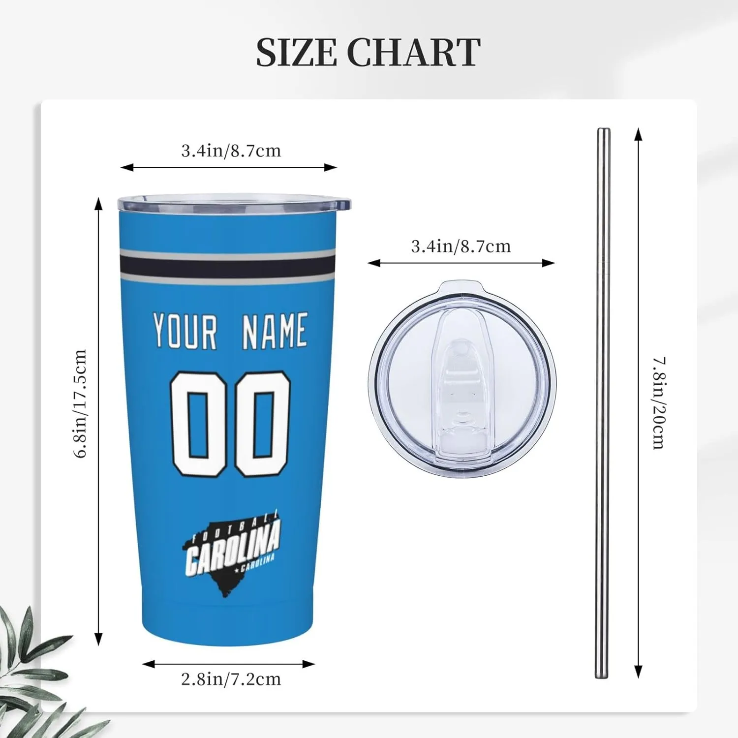 ANTKING Carolina Cup Insulated Tumbler with Straw Customized Personalized Any Name & Number 20 oz Gifts for Men