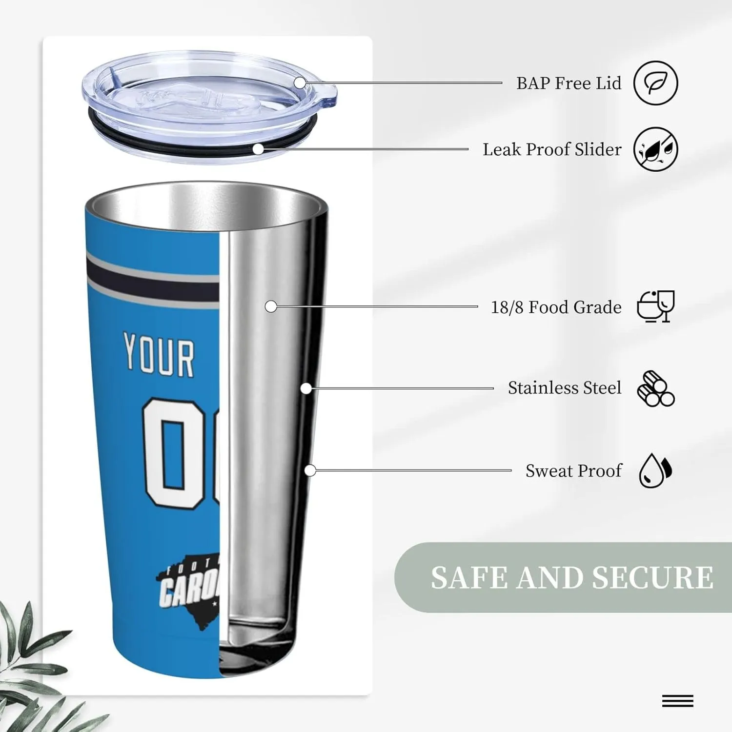 ANTKING Carolina Cup Insulated Tumbler with Straw Customized Personalized Any Name & Number 20 oz Gifts for Men