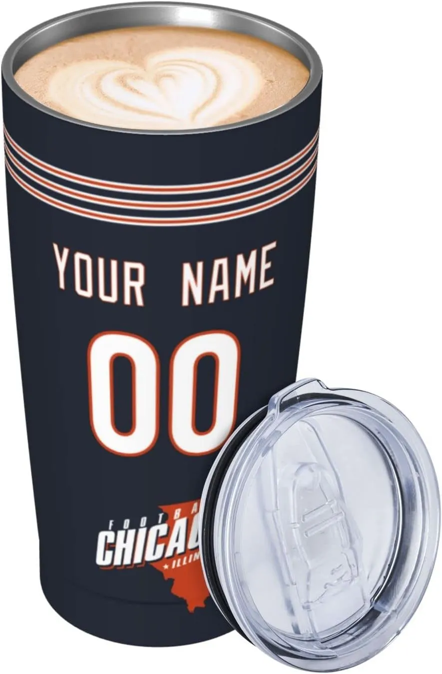 ANTKING Chicago Cup Insulated Tumbler with Straw Customized Personalized Any Name & Number 20 oz Gifts for Men