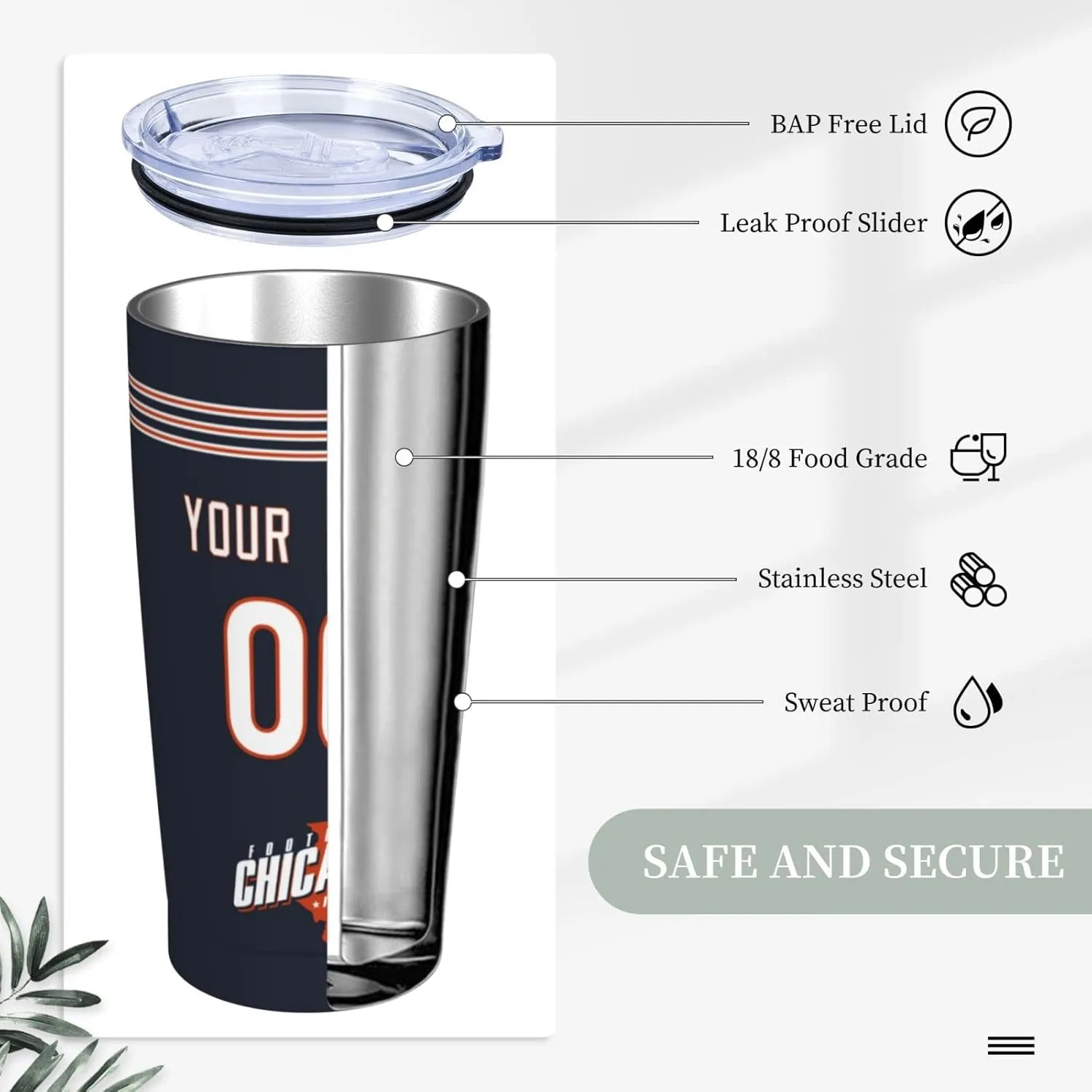ANTKING Chicago Cup Insulated Tumbler with Straw Customized Personalized Any Name & Number 20 oz Gifts for Men