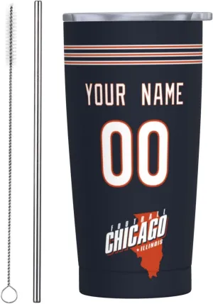ANTKING Chicago Cup Insulated Tumbler with Straw Customized Personalized Any Name & Number 20 oz Gifts for Men