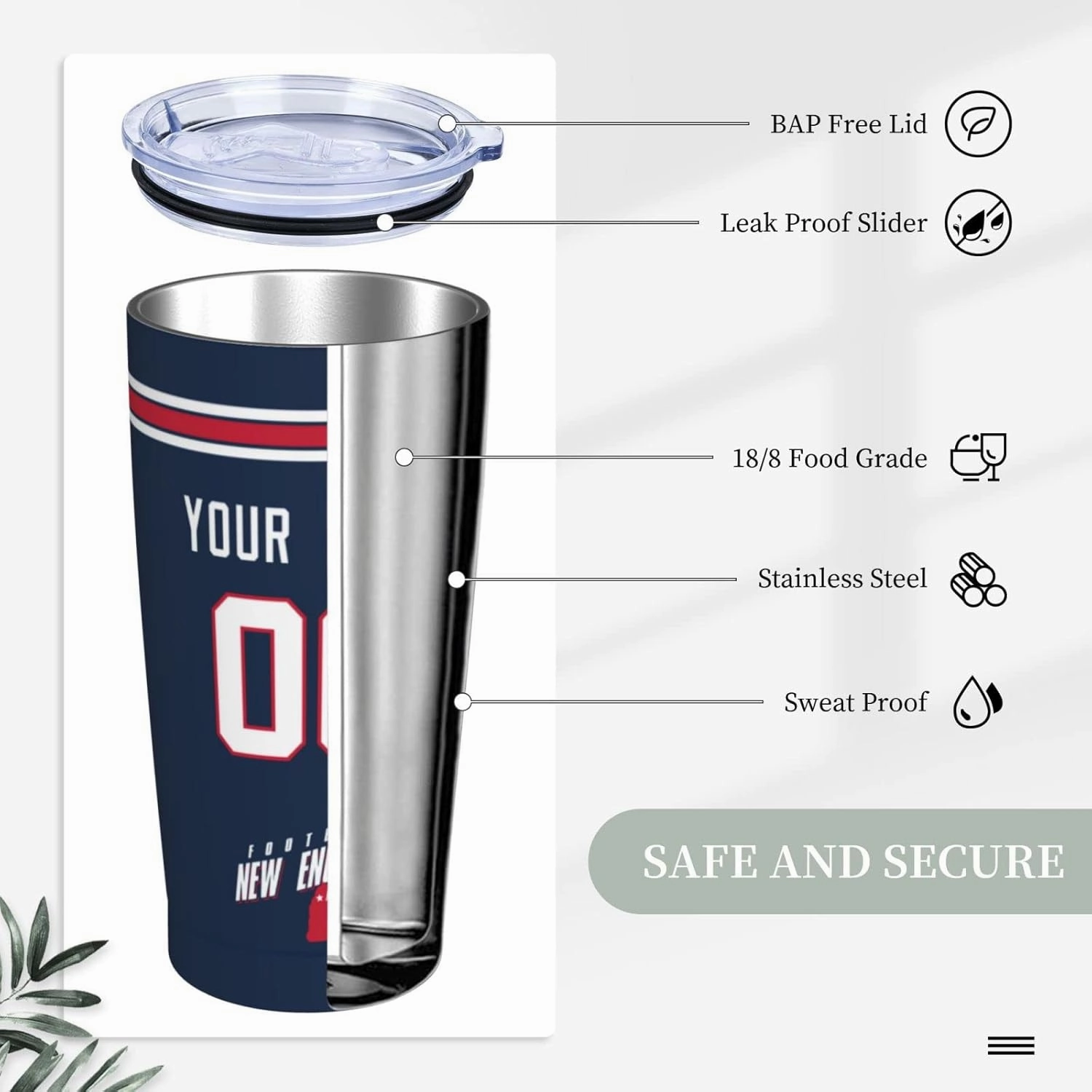 ANTKING New Engl and Cup Insulated Tumbler with Straw Customized Personalized Any Name & Number 20 oz Gifts for Men