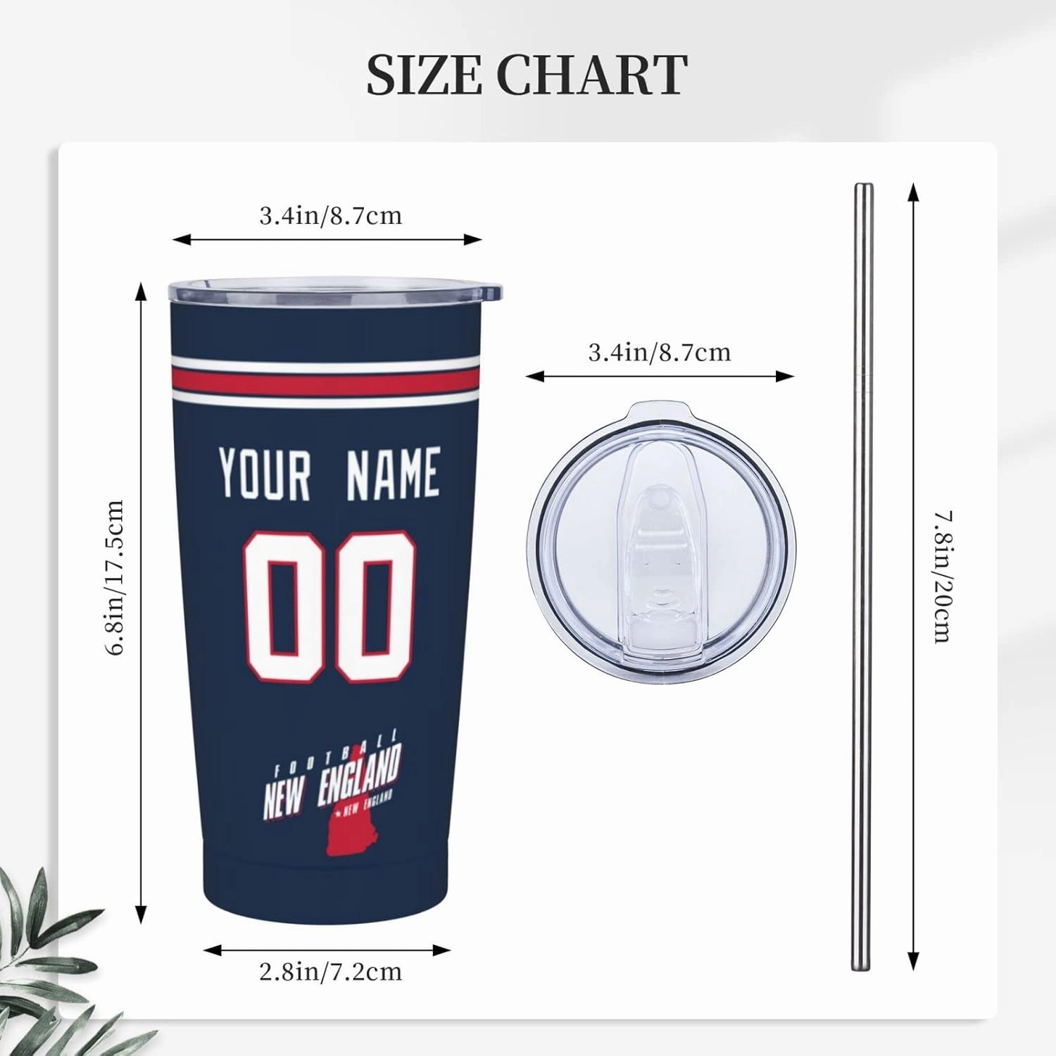 ANTKING New Engl and Cup Insulated Tumbler with Straw Customized Personalized Any Name & Number 20 oz Gifts for Men
