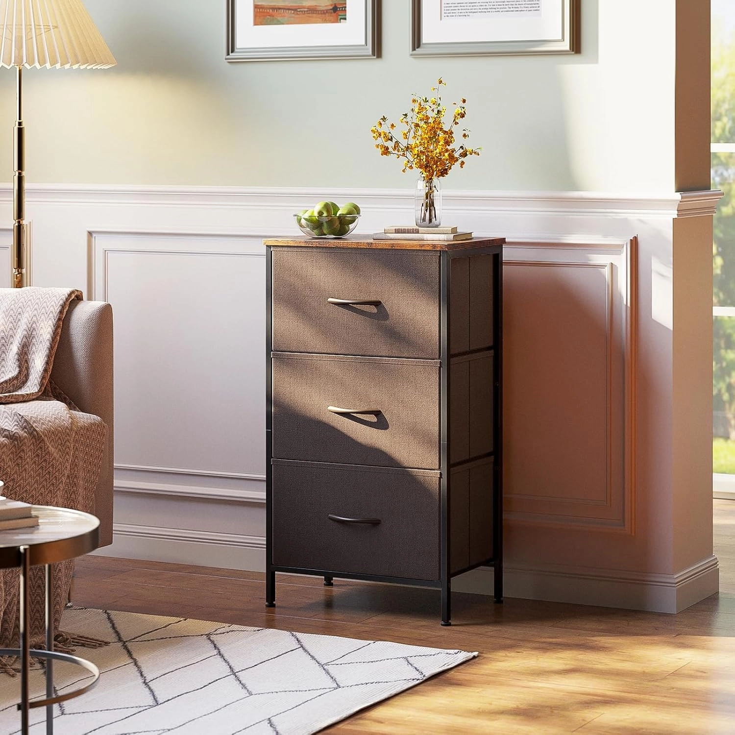 AODK Dresser for Bedroom Nightstand Small Dressers Chest of Drawers End Table for Living Room, Closet Dresser with 3 Storage Drawers Organizer Clothes, Brown