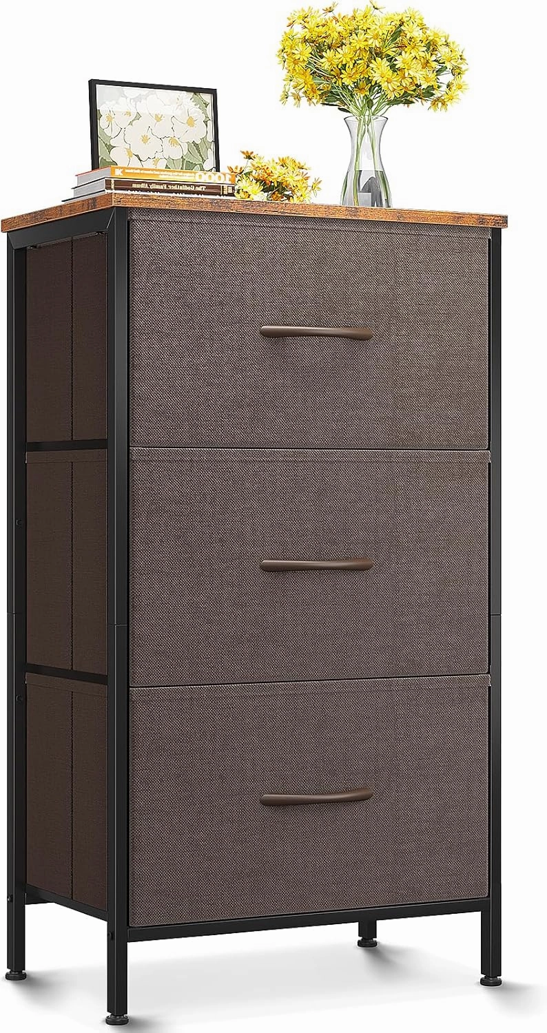 AODK Dresser for Bedroom Nightstand Small Dressers Chest of Drawers End Table for Living Room, Closet Dresser with 3 Storage Drawers Organizer Clothes, Brown