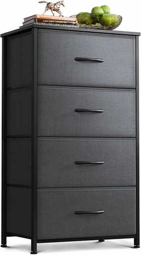 AODK Dresser for Bedroom with 4 Storage Drawers, Small Dressers Chest of Drawers Fabric Dressers with Sturdy Steel Frame, Dresser for Closet with Wood Top, Dark Grey