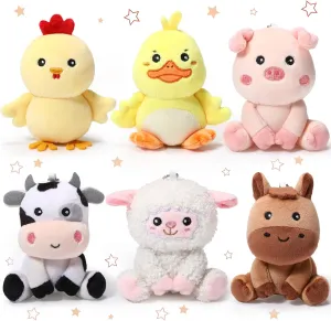 Aoriher 6 Pcs Mini Plush Farm Animals Bulk 4 Inch Cute Stuffed Animals Plush Horse Cow Pig Sheep Duck Chick for Baby Shower Birthday Gift Farm Themed Party Prizes Easter Stuffers