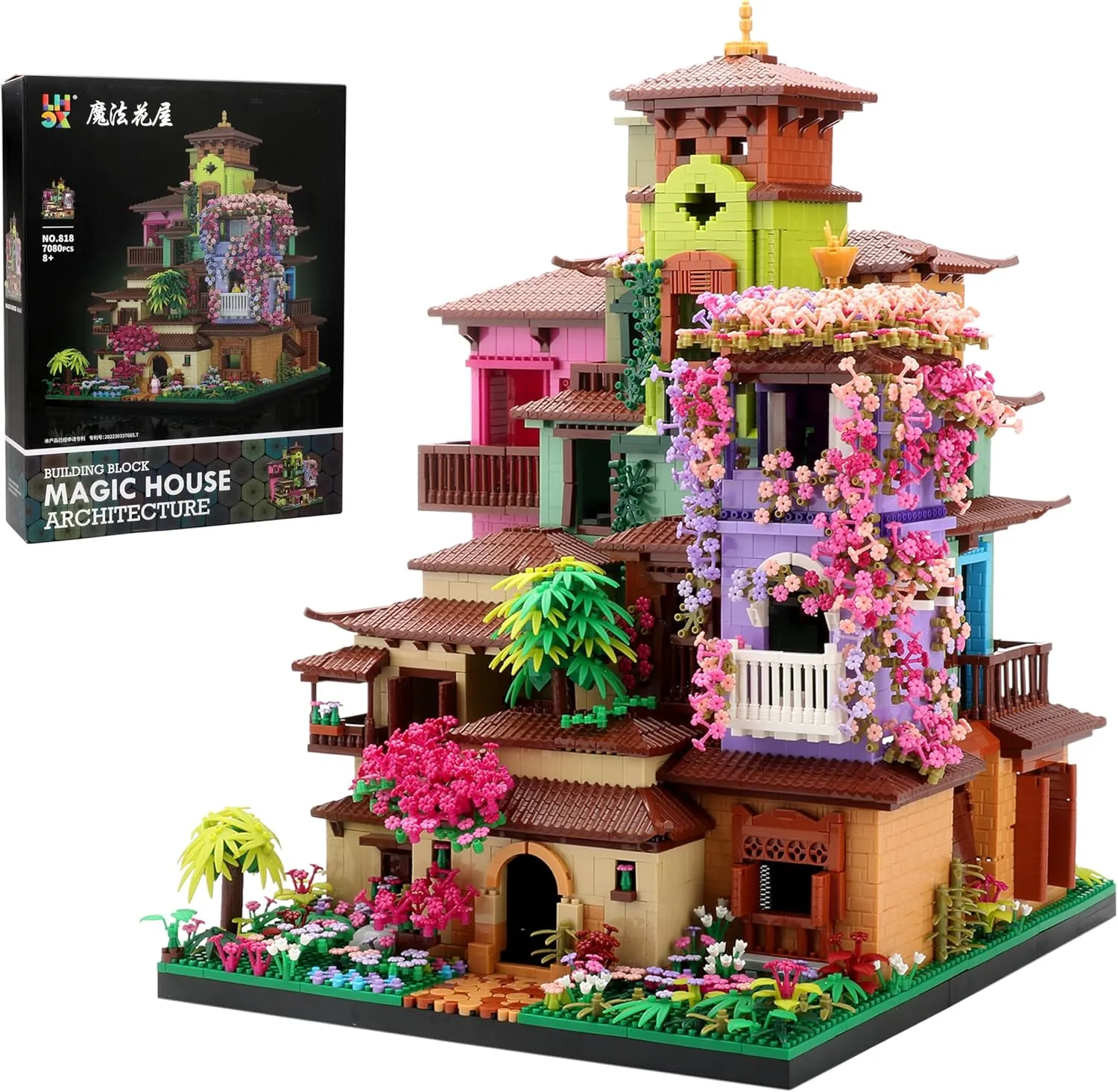 Architecture Cherry Blossom Villa Tree House Micro Building Blocks Set for Girls 14  7080PCS, Flower House Creative Collectible Models Giftt for Teens and Adults