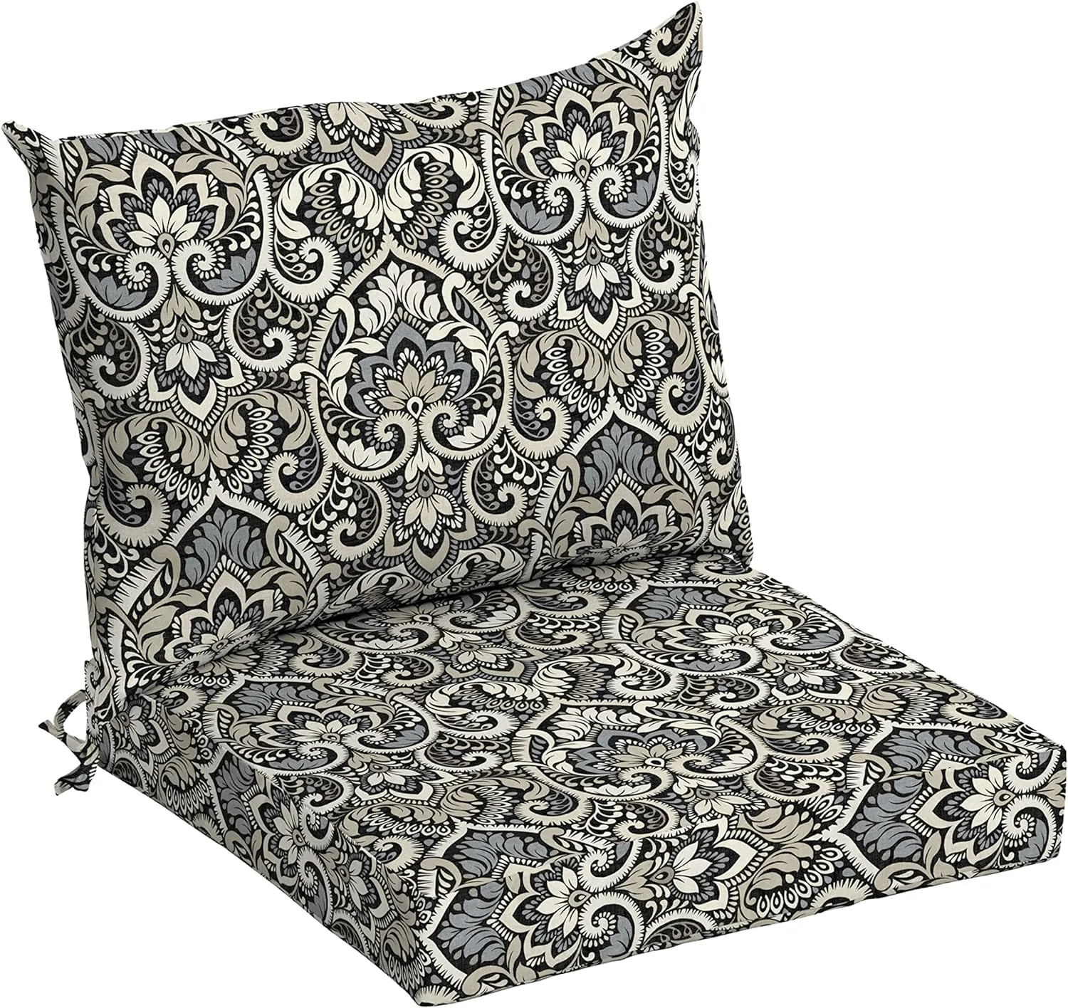 Arden Outdoor Dining Chair Cushion, 21 x 21, Rain-Proof, Fade Resistant 21 x 21, Black Aurora Damask
