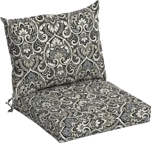 Arden Outdoor Dining Chair Cushion, 21 x 21, Rain-Proof, Fade Resistant 21 x 21, Black Aurora Damask