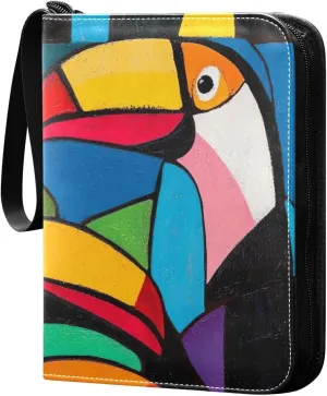 Art Painting Colorful Birds Card Binders 4-Pocket, 400 Pockets Card Holder with 50 Removable Sleeves Card Holder Protectors Set