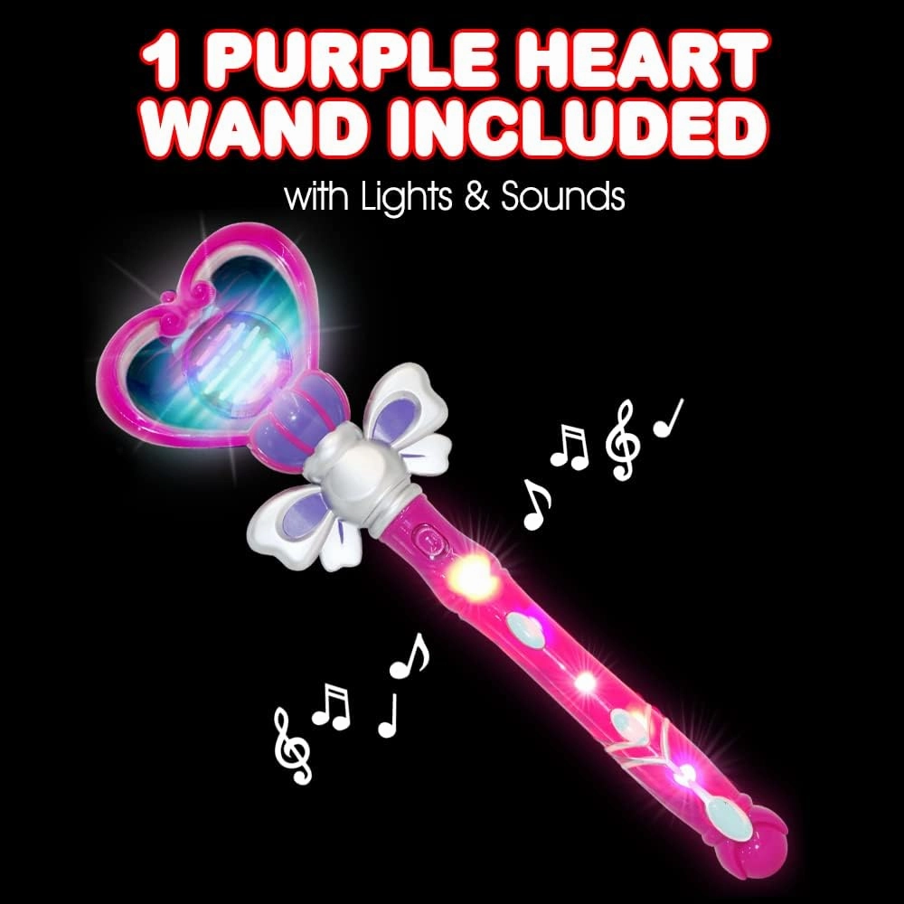 ArtCreativity Light Up Heart Wand for Kids - 13.5-Inch Magical Princess Toy With Spinning LEDs & Sound, Perfect Valentine's Day Gift for Girls, Purple