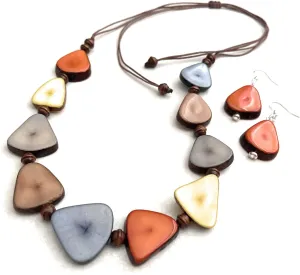 Artesania Karissma Multi Color Tagua Necklace & Earrings Set, Organic Eco-Friendly, Adjustable 34" Necklace, 1 3/8" Earrings, Handmade in Ecuador, Unisex-Adults, Jewelry Set