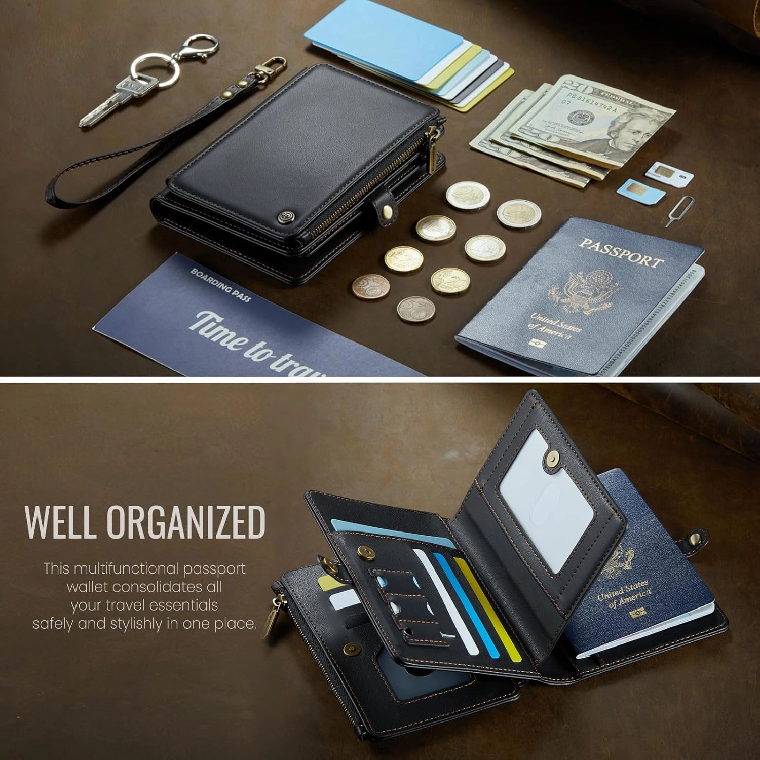 ASAPDOS Passport Holder Wallet Case Wallet for Men Women Black