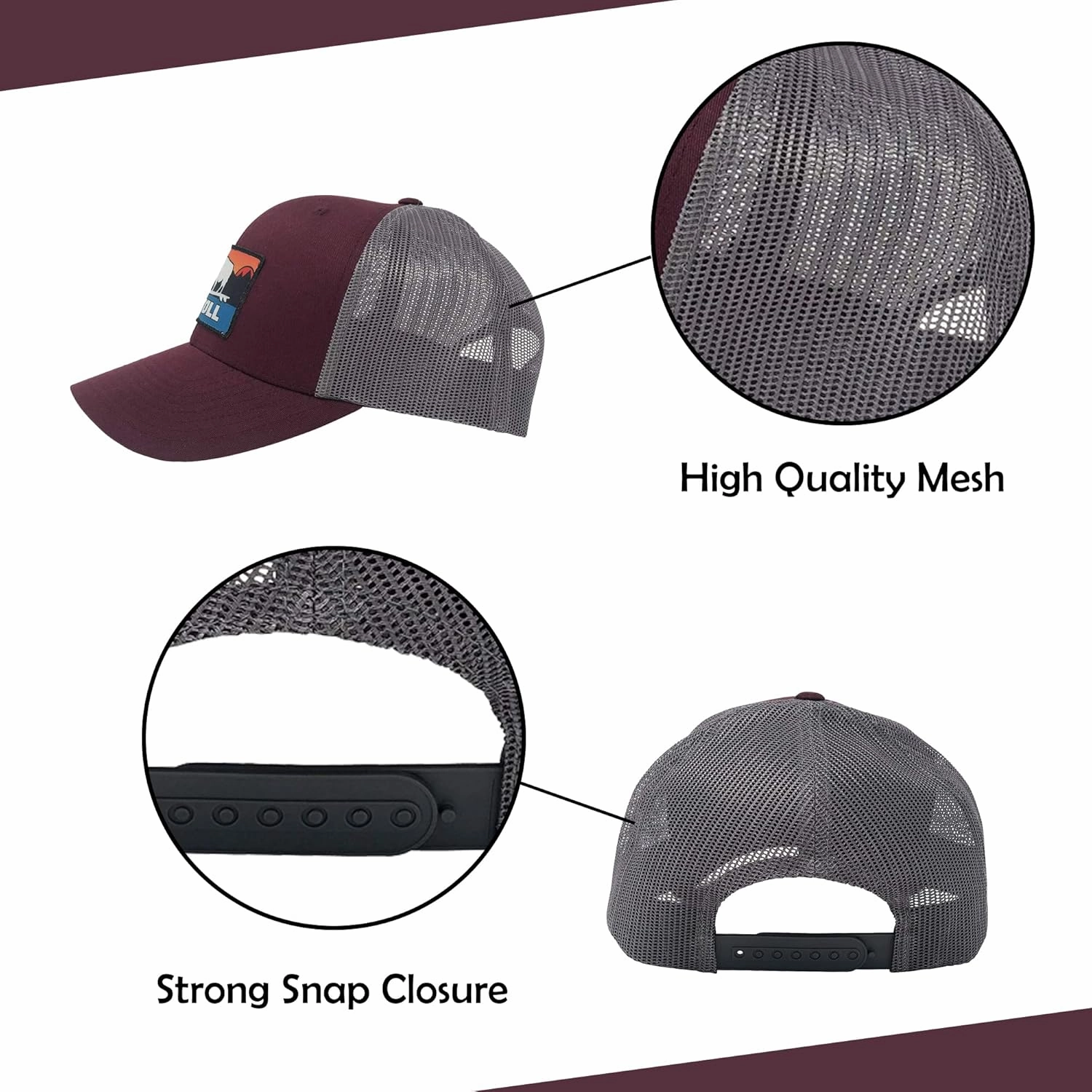 Atoll Trucker Hats - 7 Hole Snapback Closure Baseball Caps, Adjustable Strap, Breathable - One Size Fits Men Women