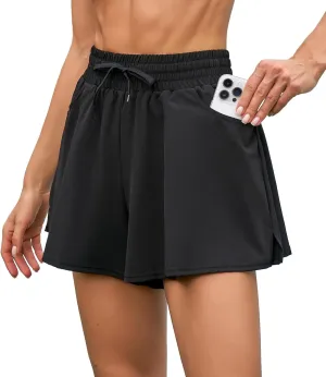 ATTRACO Women's 3" High Waisted Swim Board Shorts Quick Dry Flowy Board Shorts with Pockets